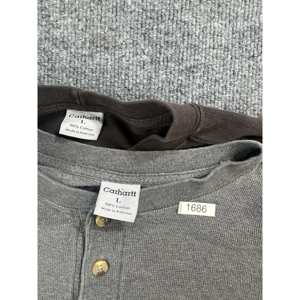 Carhartt Long Sleeve Shirts Mens Large Lot 2 Henley Crew Workwear Brown Gray